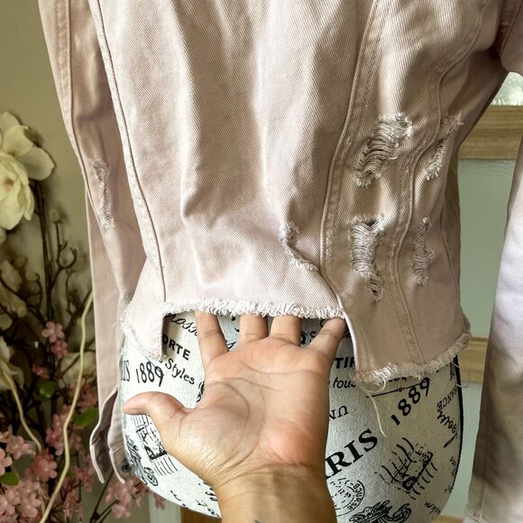 Jessica Simpson Denim Distressed Cropped Jean Jacket Rose Women Size Medium - Picture 14 of 14